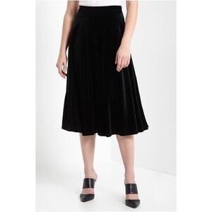 Land's End Black Velvet‎ Midi Skirt Classic Chic Party Career Elegant Size 12